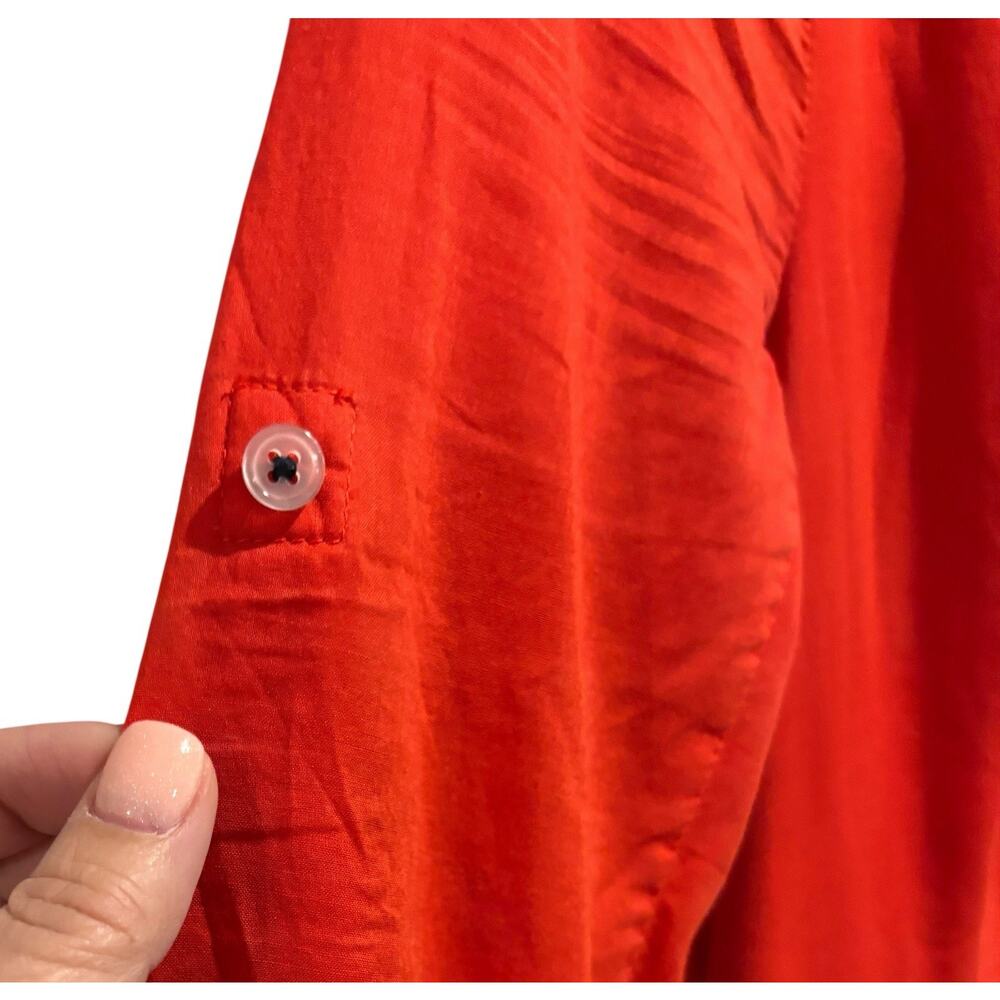 Anthropologie Moulinette Soeurs Red Button Down Dress Roll Tab Sleeves Size 2 - Picture 3 of 9
